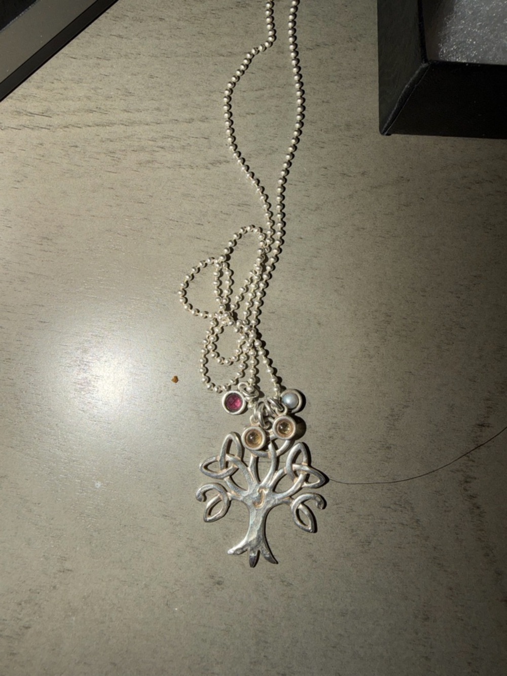 Sterling Silver Tree of Life Necklace with Pink Accent